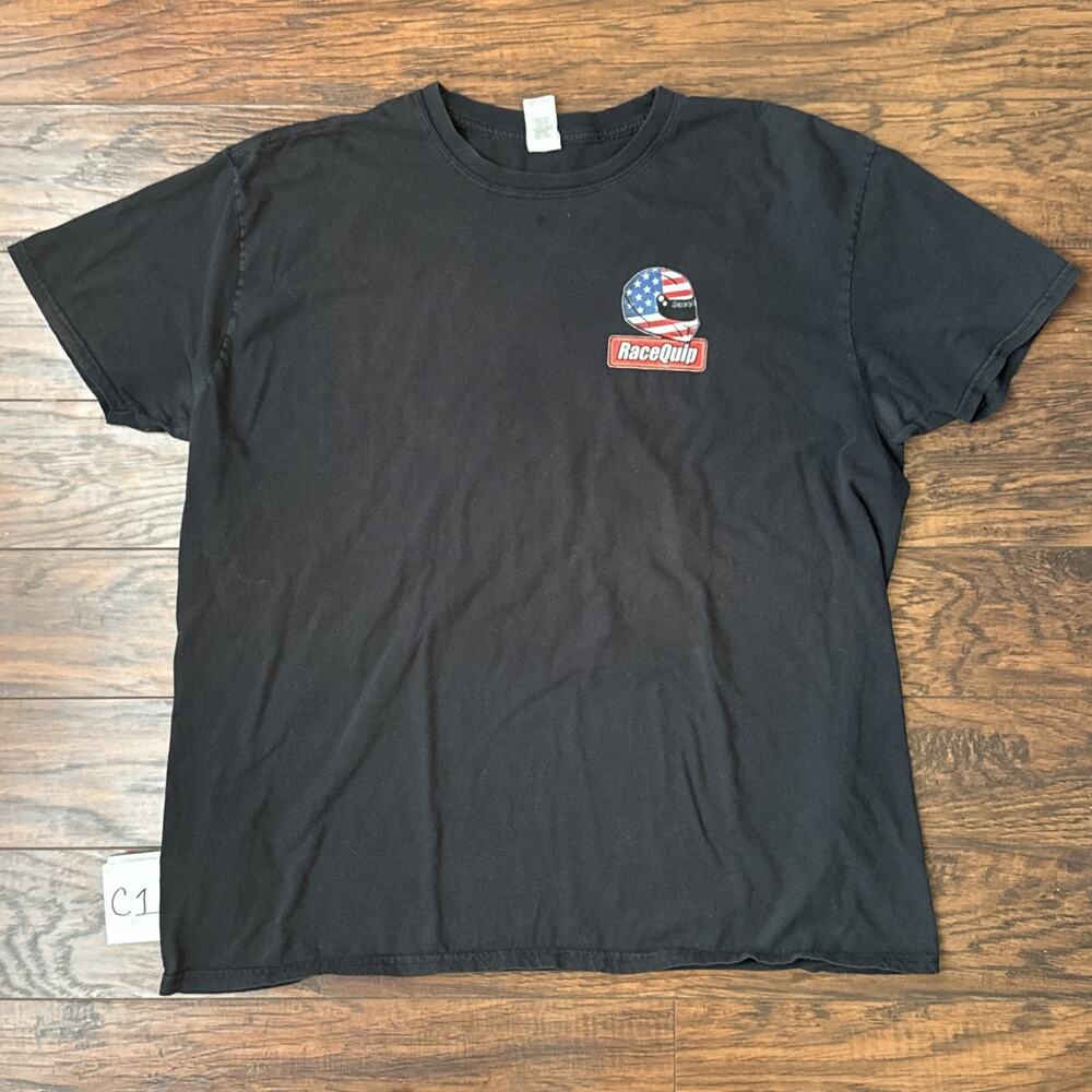 RaceQuip Racing T Shirt Men’s 2XL Black USA Flag Helmet Motorsports Graphic Tee